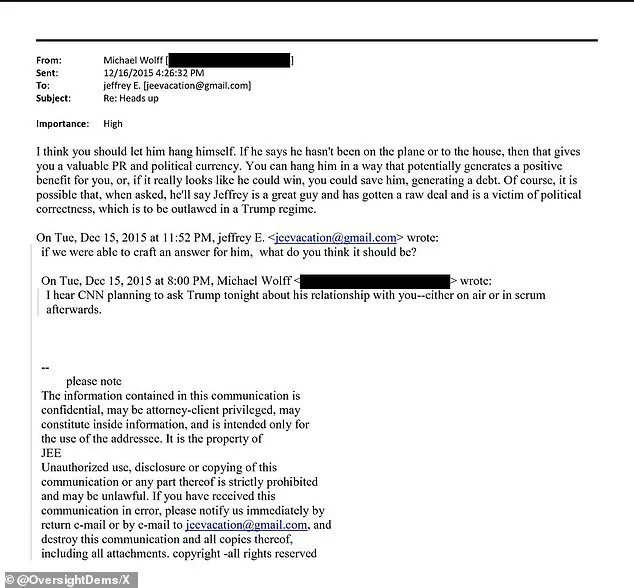 Trump Threatens Legal Action Against Epstein's Estate and Michael Wolff, Alleging 2016 Campaign Conspiracy Revealed in Emails