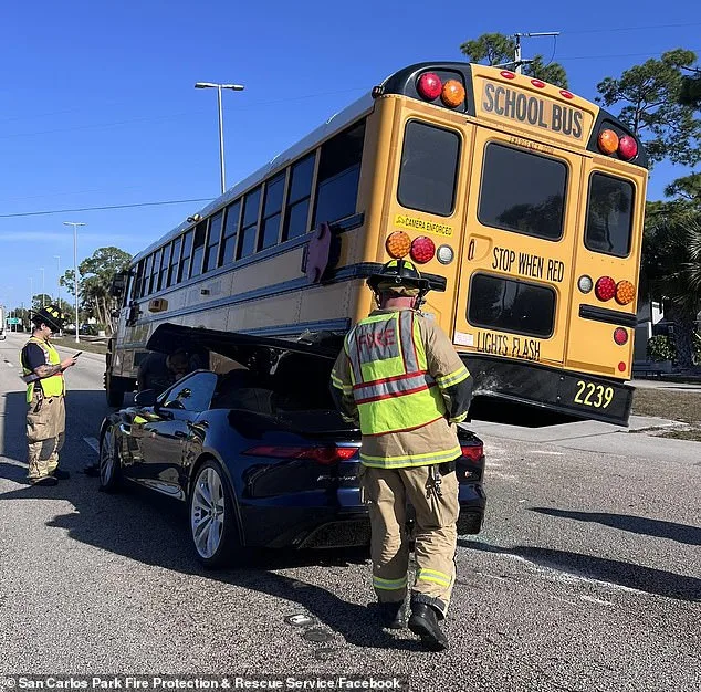 Miraculous Escape: Florida Jaguar Crash Avoids Tragedy as School Bus Driver Walks Away Unharmed